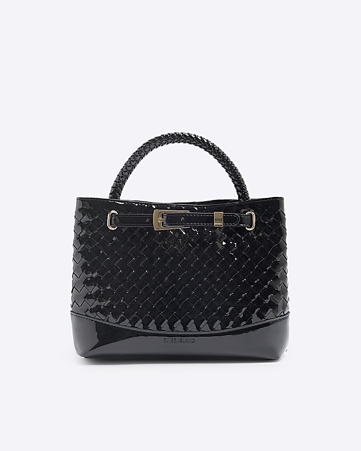 Black Patent Weave Tote Bag