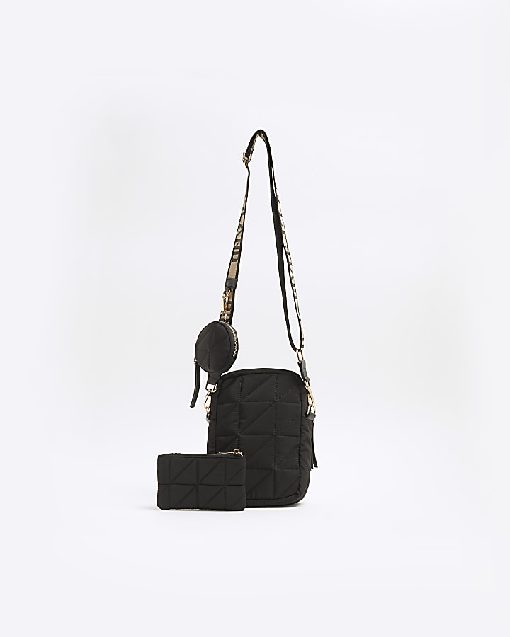 Black Quilted Messenger Bag & Cardholder Set