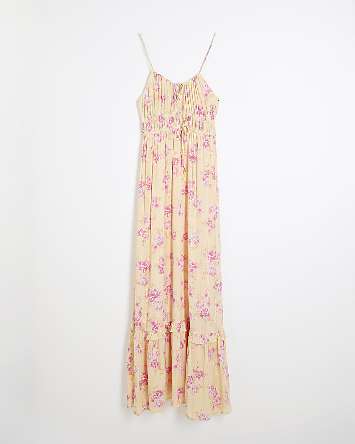 Petite Yellow Ditsy Print Tiered Maxi Dress