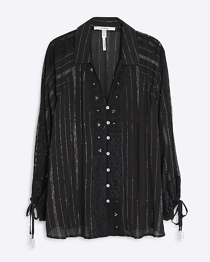 Black Lace Embroidered Beach Shirt