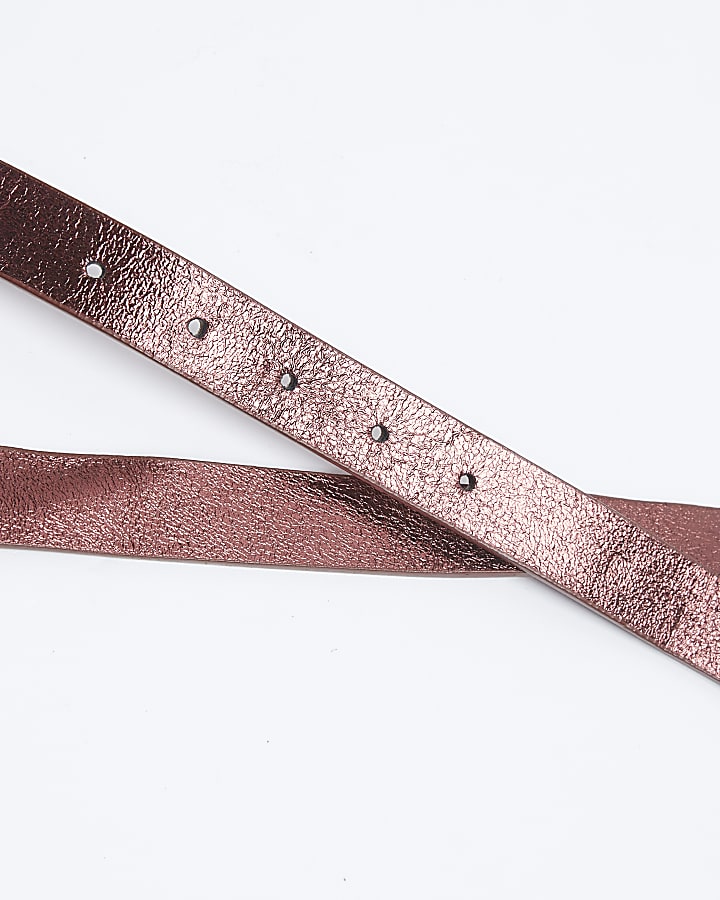 Red Leather Oval Metallic Belt