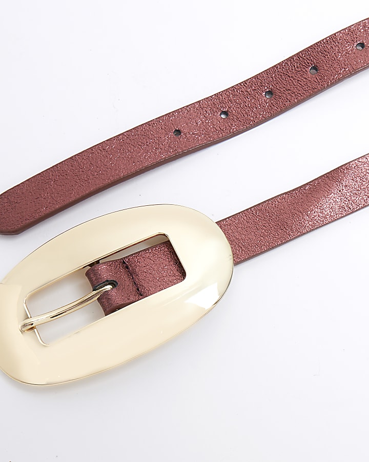 Red Leather Oval Metallic Belt