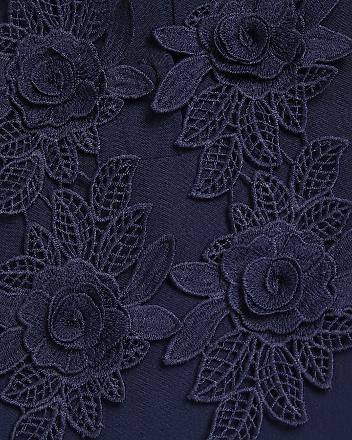 Navy Floral Applique Blouse