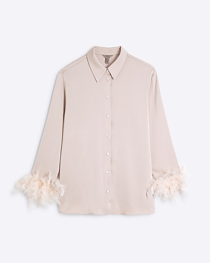 Pink Long Sleeve Feather Cuff Shirt