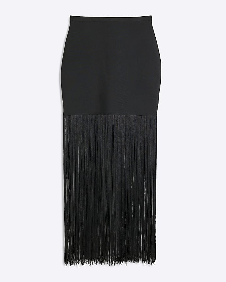 Black Bandage Fringe Mini Skirt