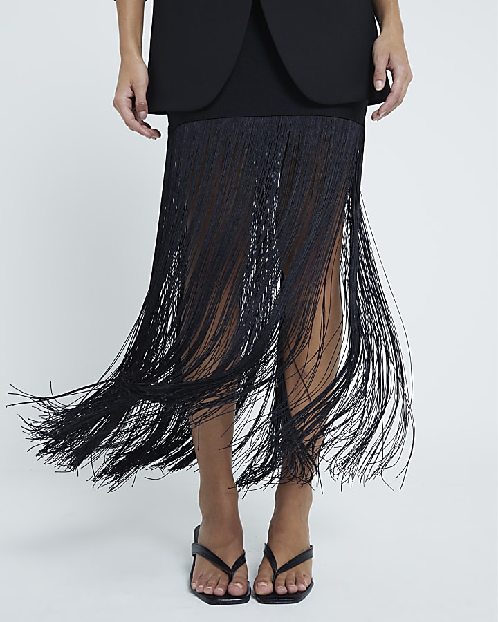 Black Bandage Fringe Mini Skirt