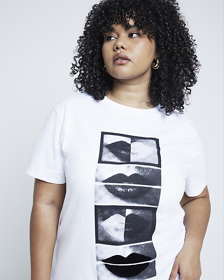 Plus white bitmap graphic print t-shirt