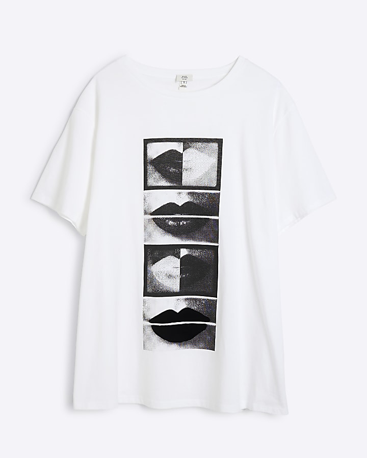 Plus white bitmap graphic print t-shirt