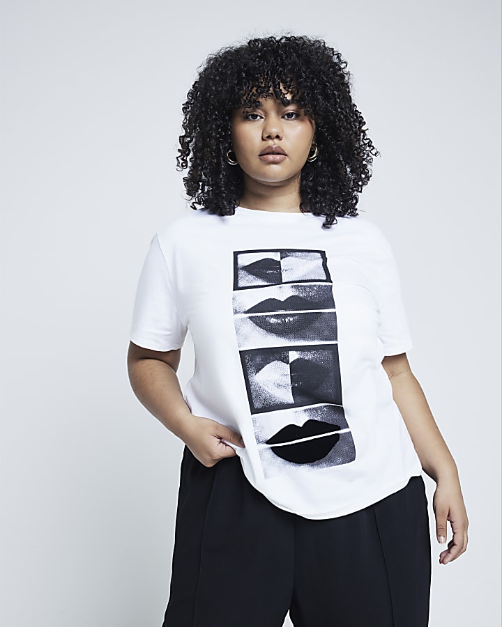 Plus white bitmap graphic print t-shirt