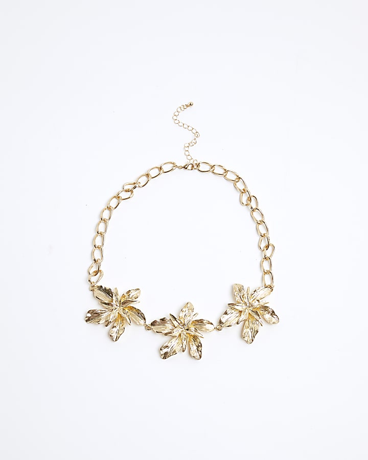 Gold flower collar necklace