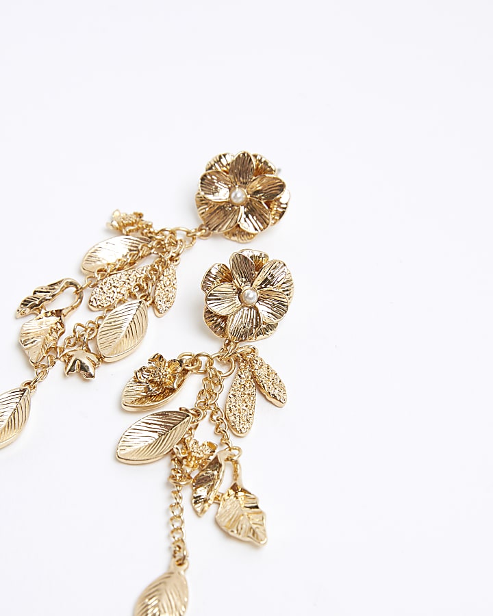 Gold flower drop earrings