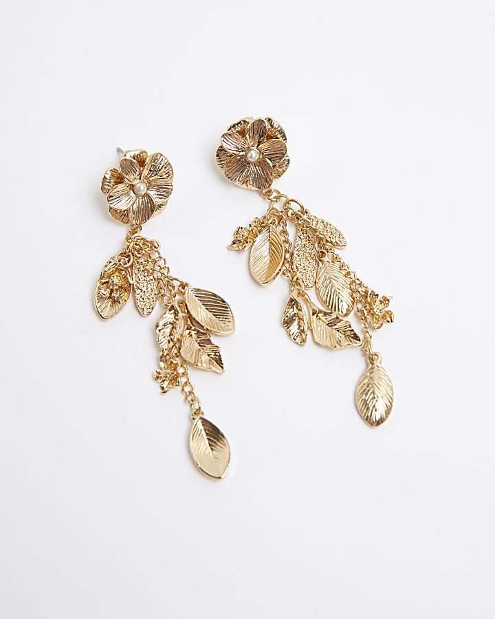 Gold flower drop earrings