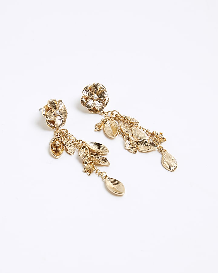 Gold flower drop earrings