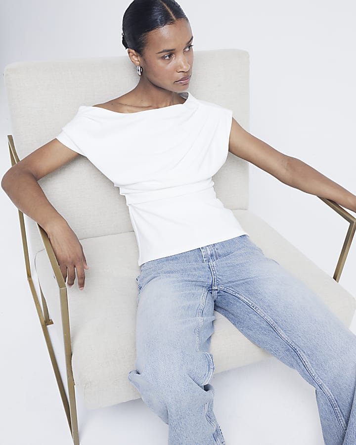 White Off Shoulder Drape Top