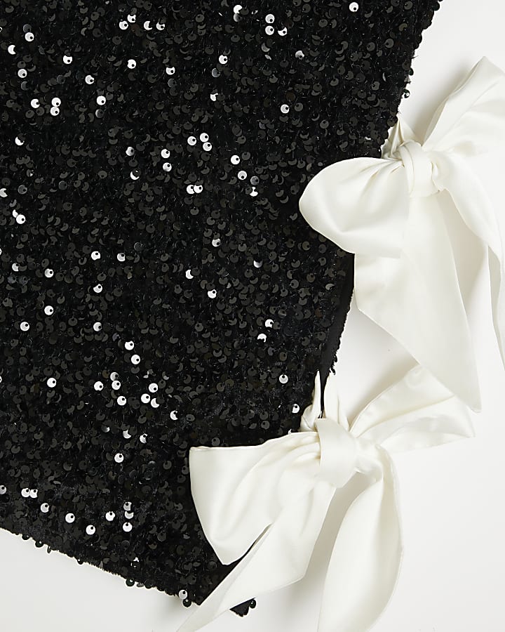 Black Sequin Sleeveless Tie Side Top