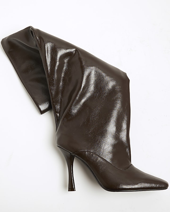 Brown Square Toe High Leg Boots