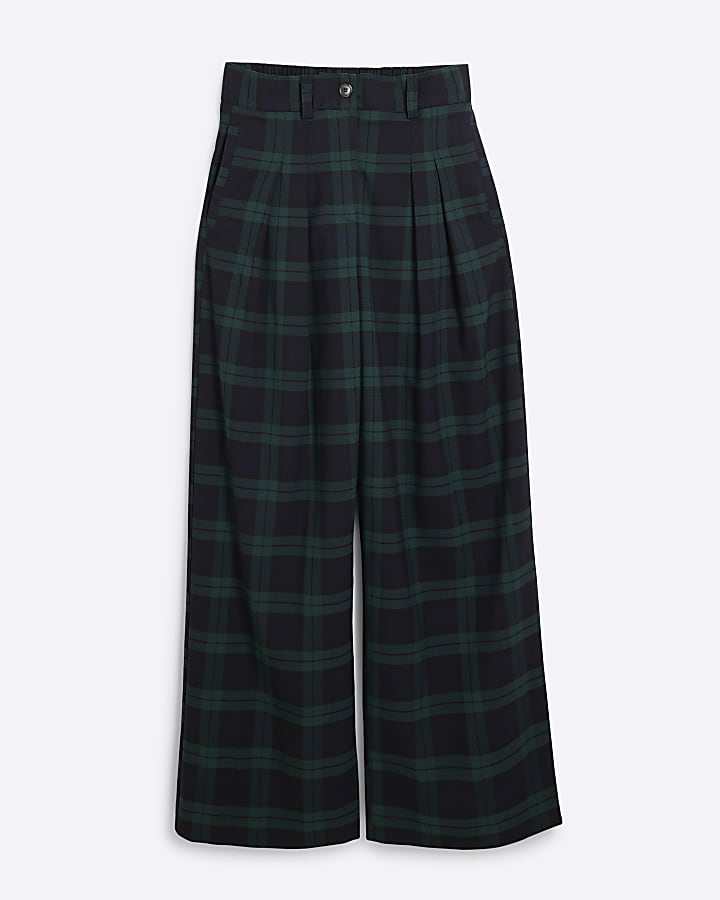 Navy Check Wide Leg Trousers