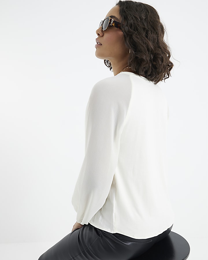 Cream Crinkled Long Sleeve Top