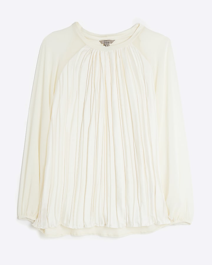 Cream Crinkled Long Sleeve Top