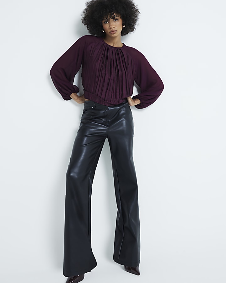 Red Crinkled Long Sleeved Top