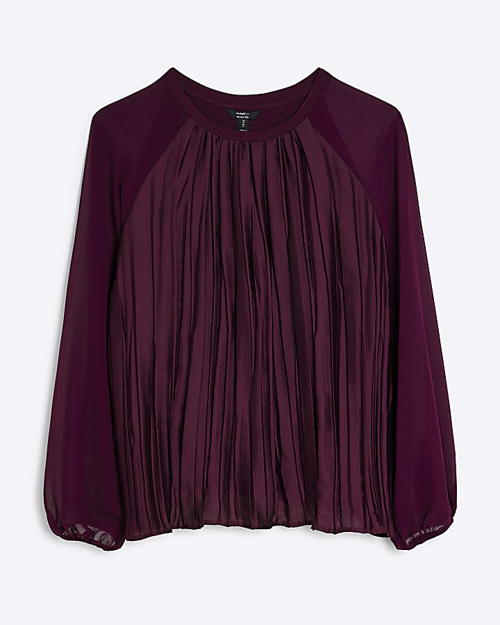 Red Crinkled Long Sleeved Top
