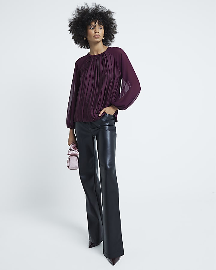 Red Crinkled Long Sleeved Top