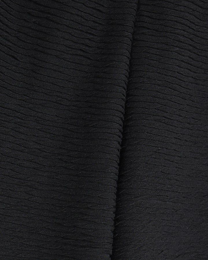 Black Textured Wide Leg Trousers