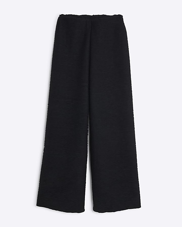 Black Textured Wide Leg Trousers