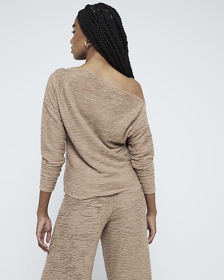 Beige Textured Drape Top