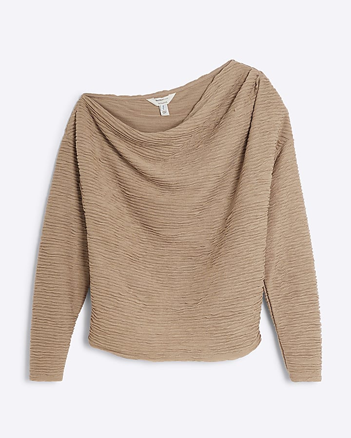 Beige Textured Drape Top