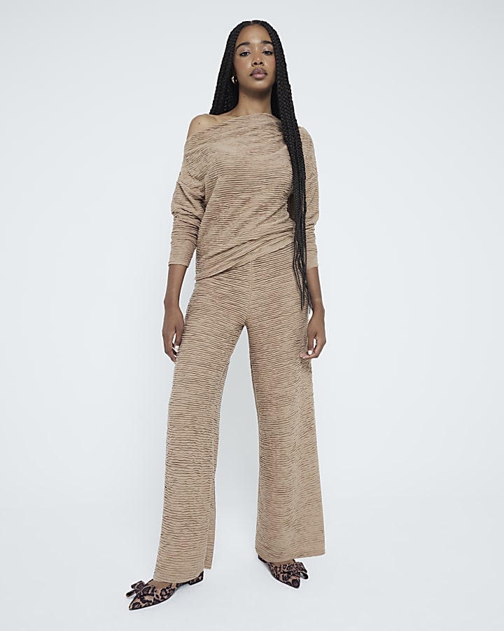 Beige Textured Drape Top