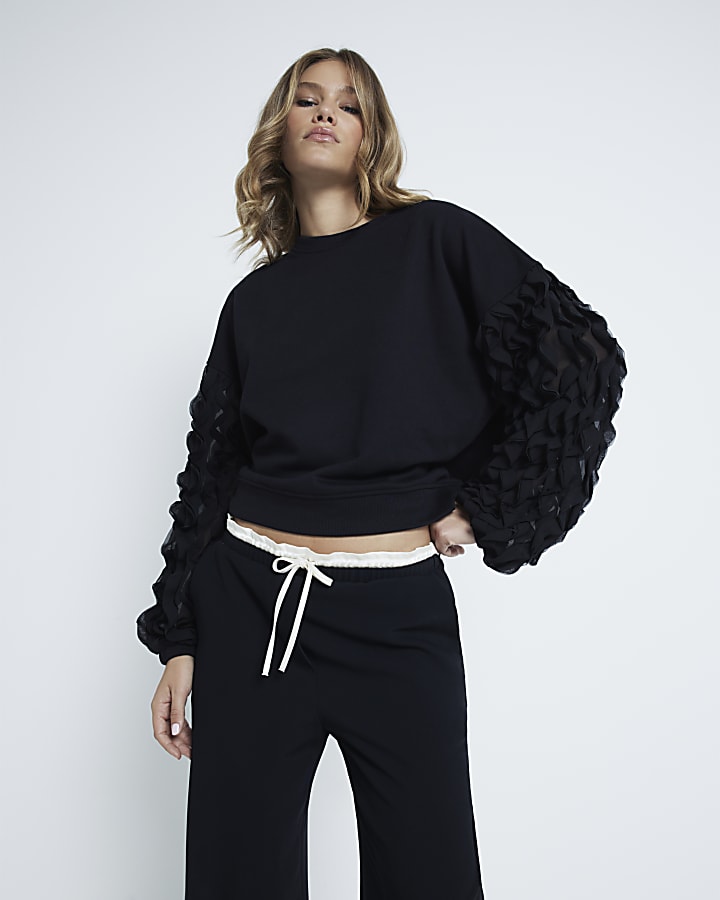 Black long sleeve Ruffle Sweatshirt