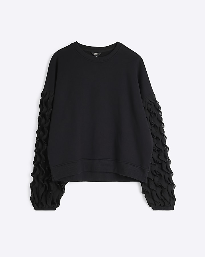 Black long sleeve Ruffle Sweatshirt