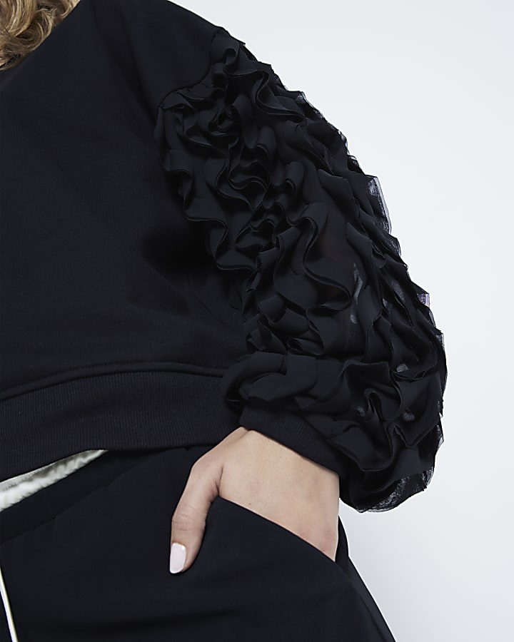 Black long sleeve Ruffle Sweatshirt