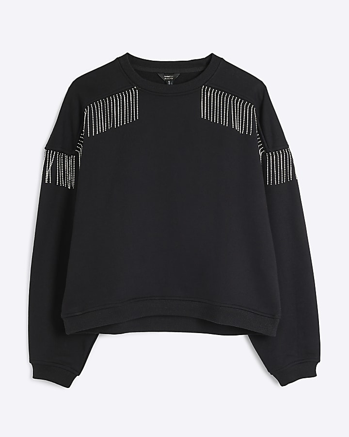 Black Fringed Diamante Sweatshirt