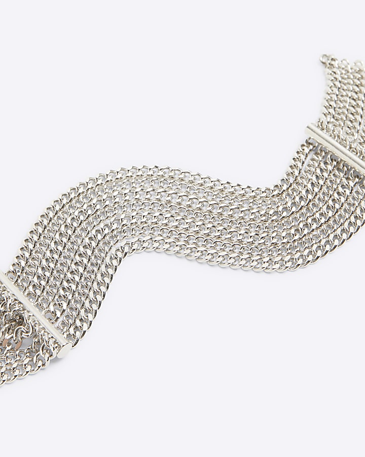 Silver Multi chain drape  bracelet