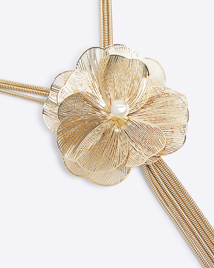Gold flower drape necklace