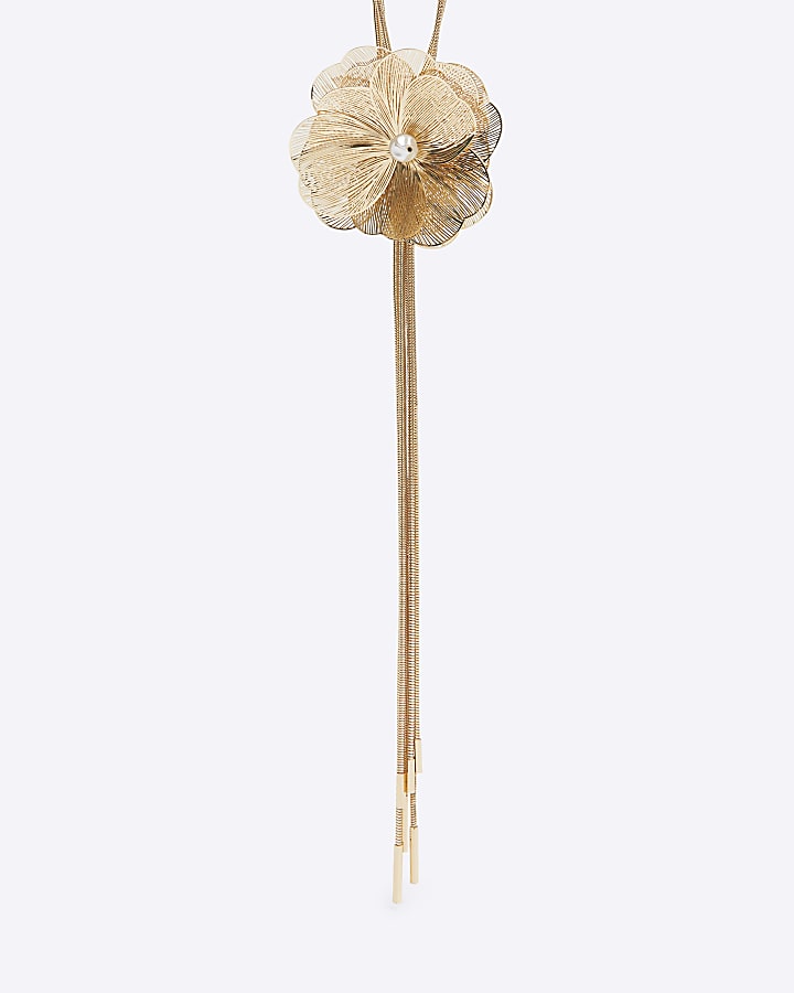 Gold flower drape necklace