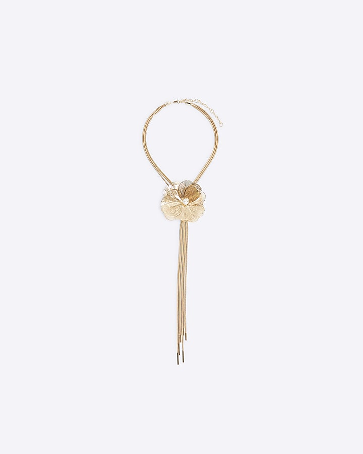 Gold flower drape necklace