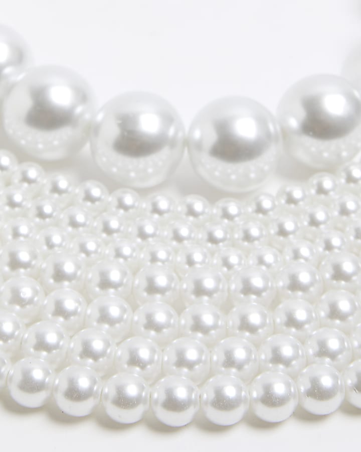 White pearl multirow necklace