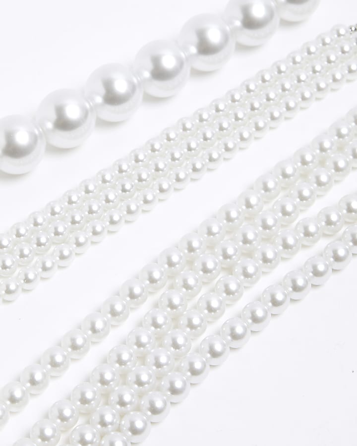 White pearl multirow necklace