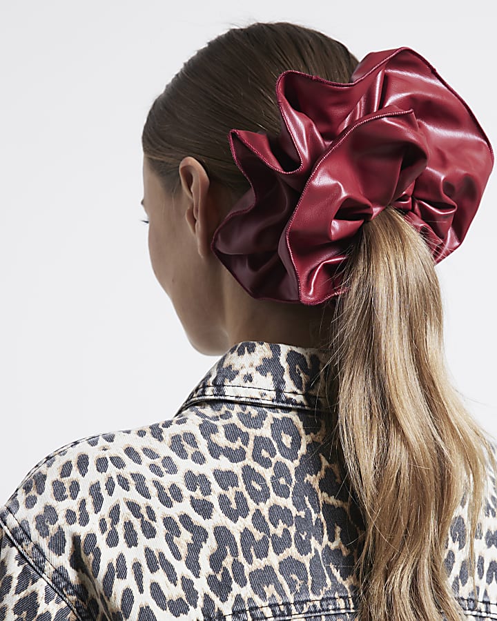 Red faux leather oversized scrunchie