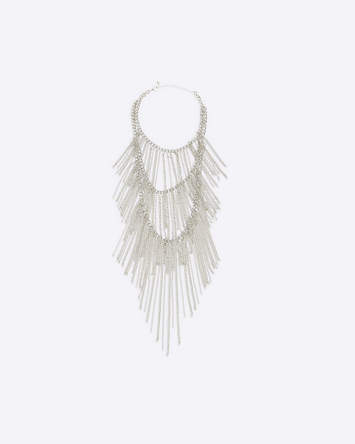 Silver Multi chain drape necklace