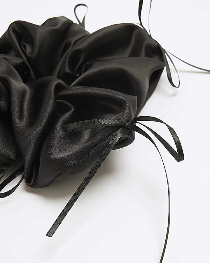 Black Satin Bow Scrunchie