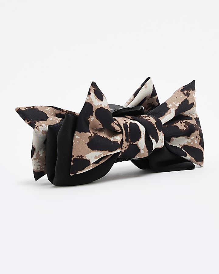 Black Leopard Print Bow Claw Clip