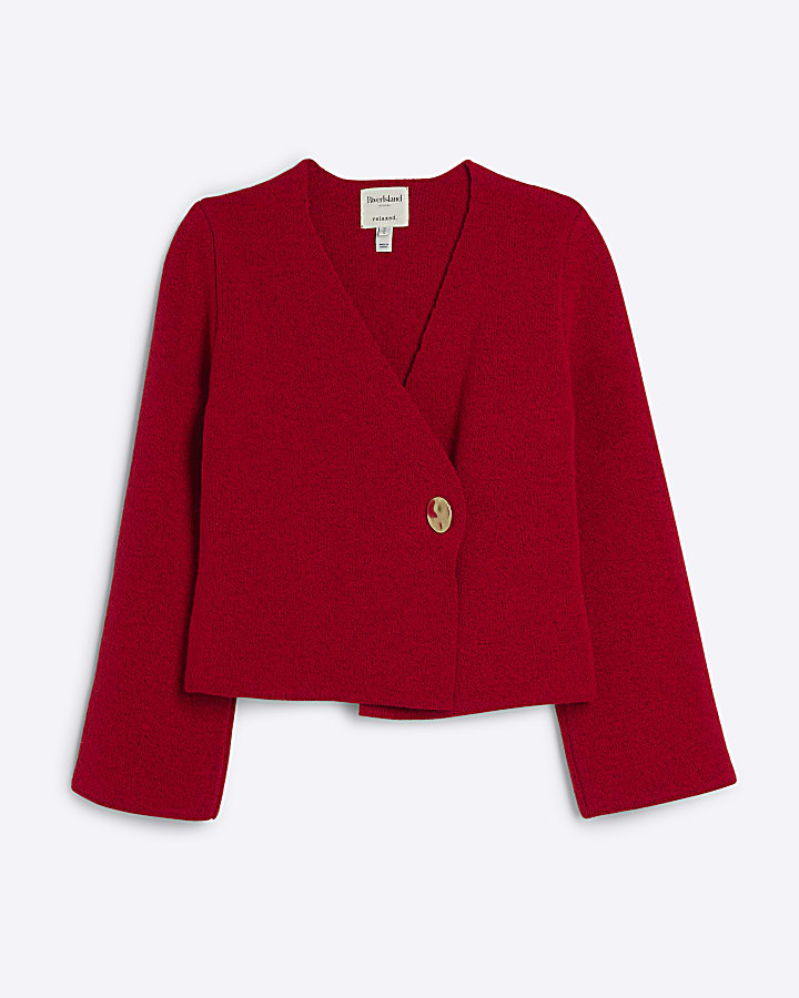 Red Asymmetric Button Up Cardigan