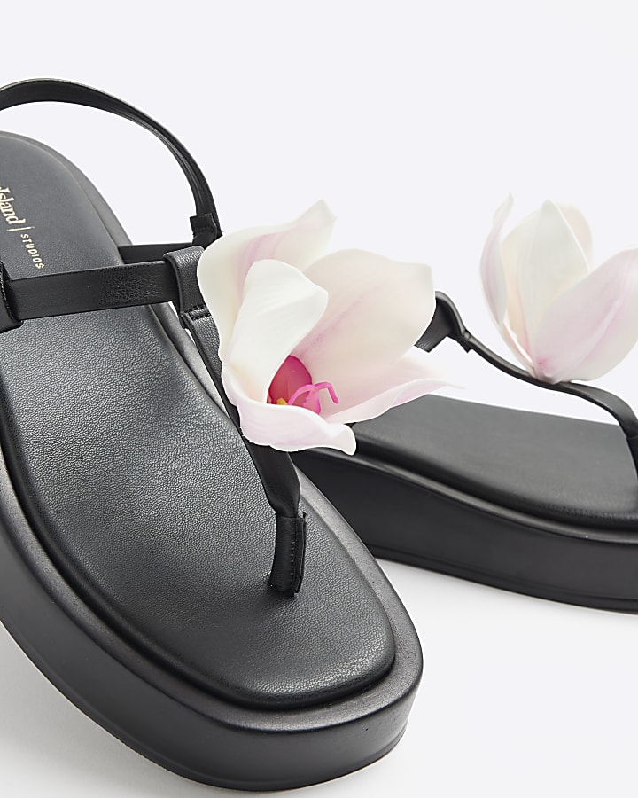 Black Flower Toe Thong Sandals