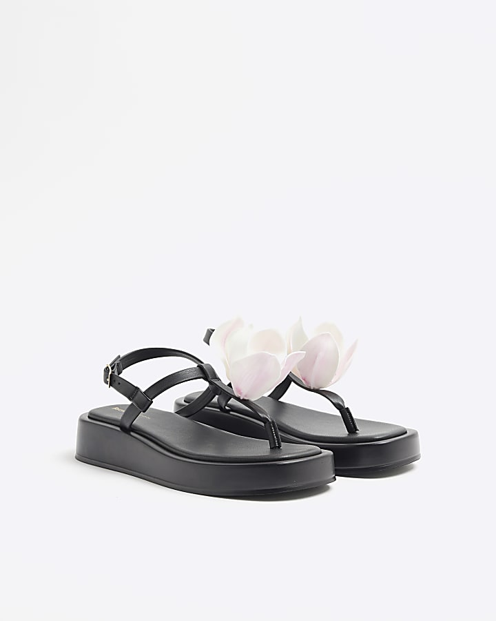 Black Flower Toe Thong Sandals