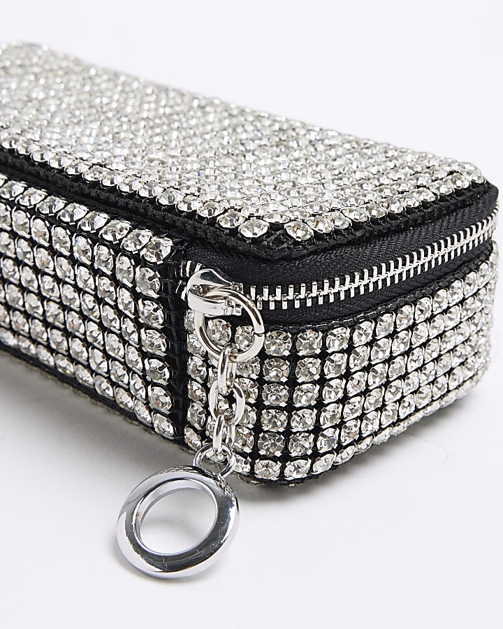 Silver Diamante Jewellery Bag