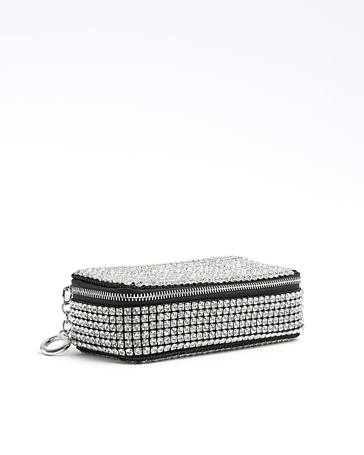 Silver Diamante Jewellery Bag